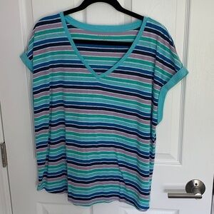 Talbots striped linen blend v-neck tee size XL